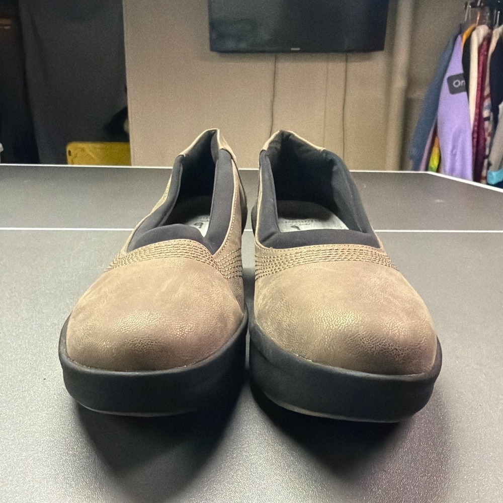 Clarks Cloudsteppers Step Rose Sky Pewter Metallic Wedge Loafers Womens 9 M
